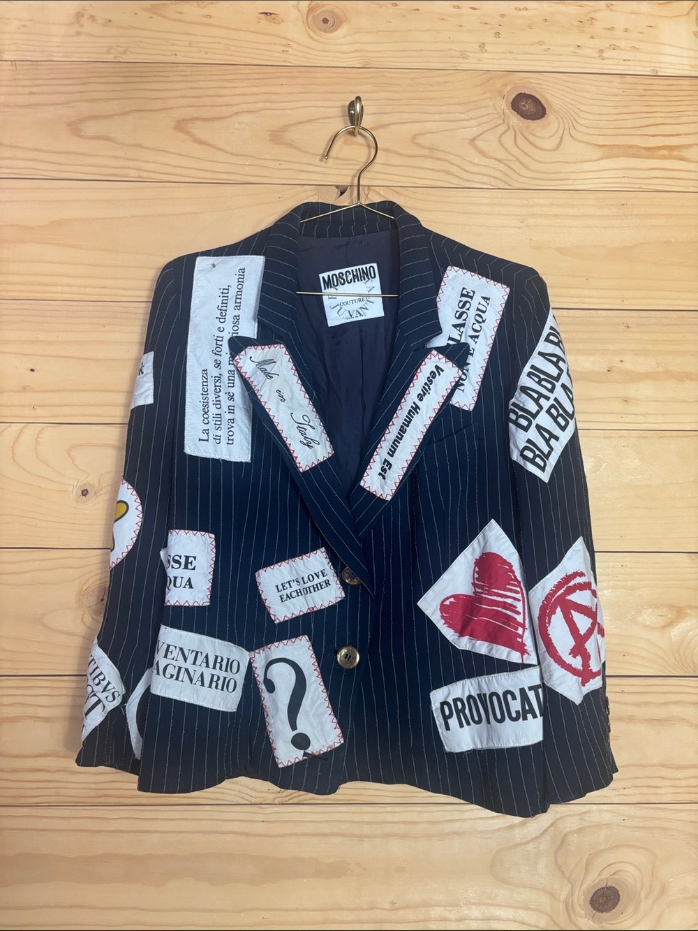 SS 1994 Vintage Moschino Pinstriped Patchwork Run Way Blazer Jacket
